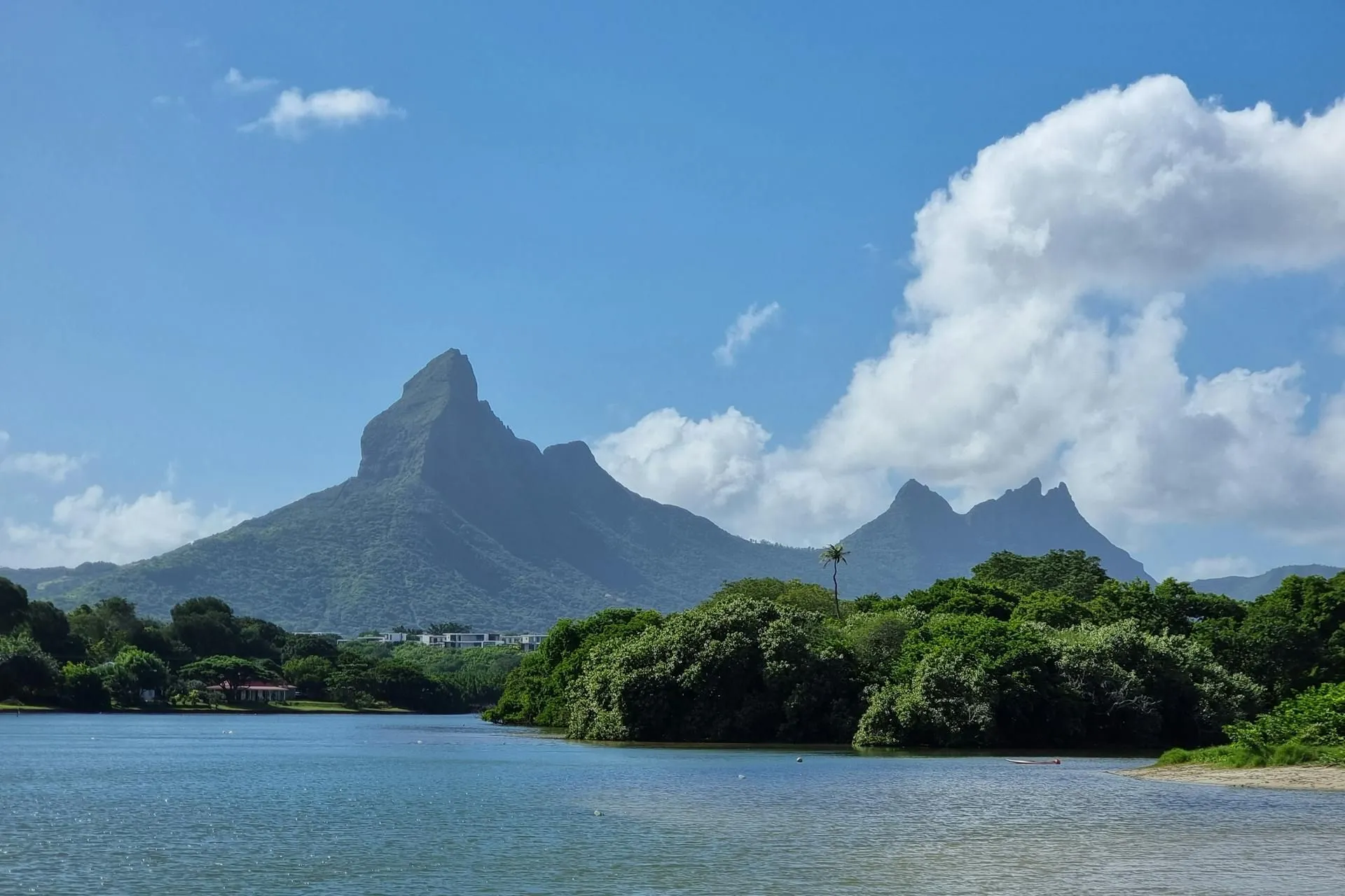 Tamarin Bay & Rempart River with mountain background, Mauritius