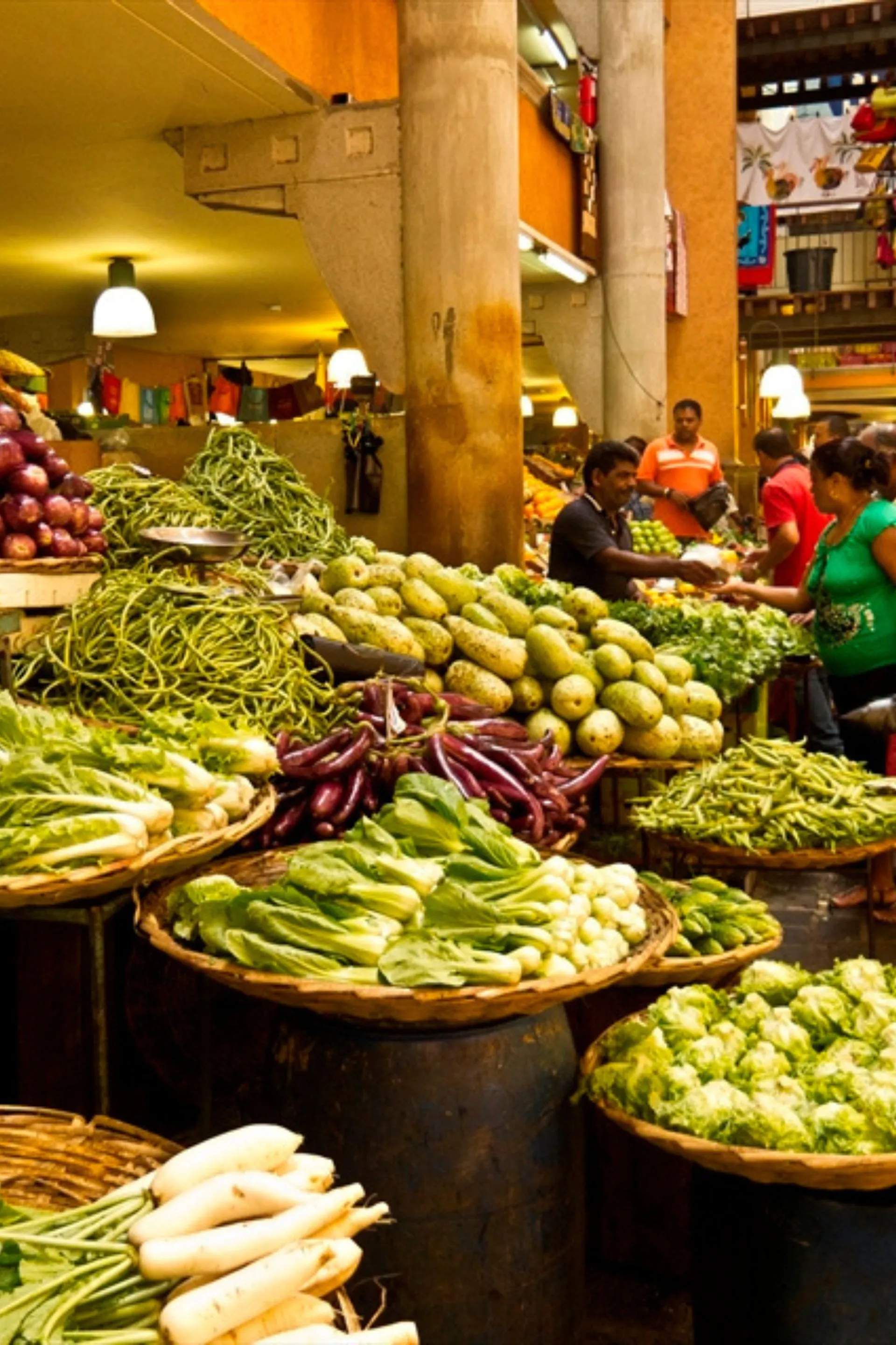 Veggies in the main Central Market street of Port Louis, Mauritius