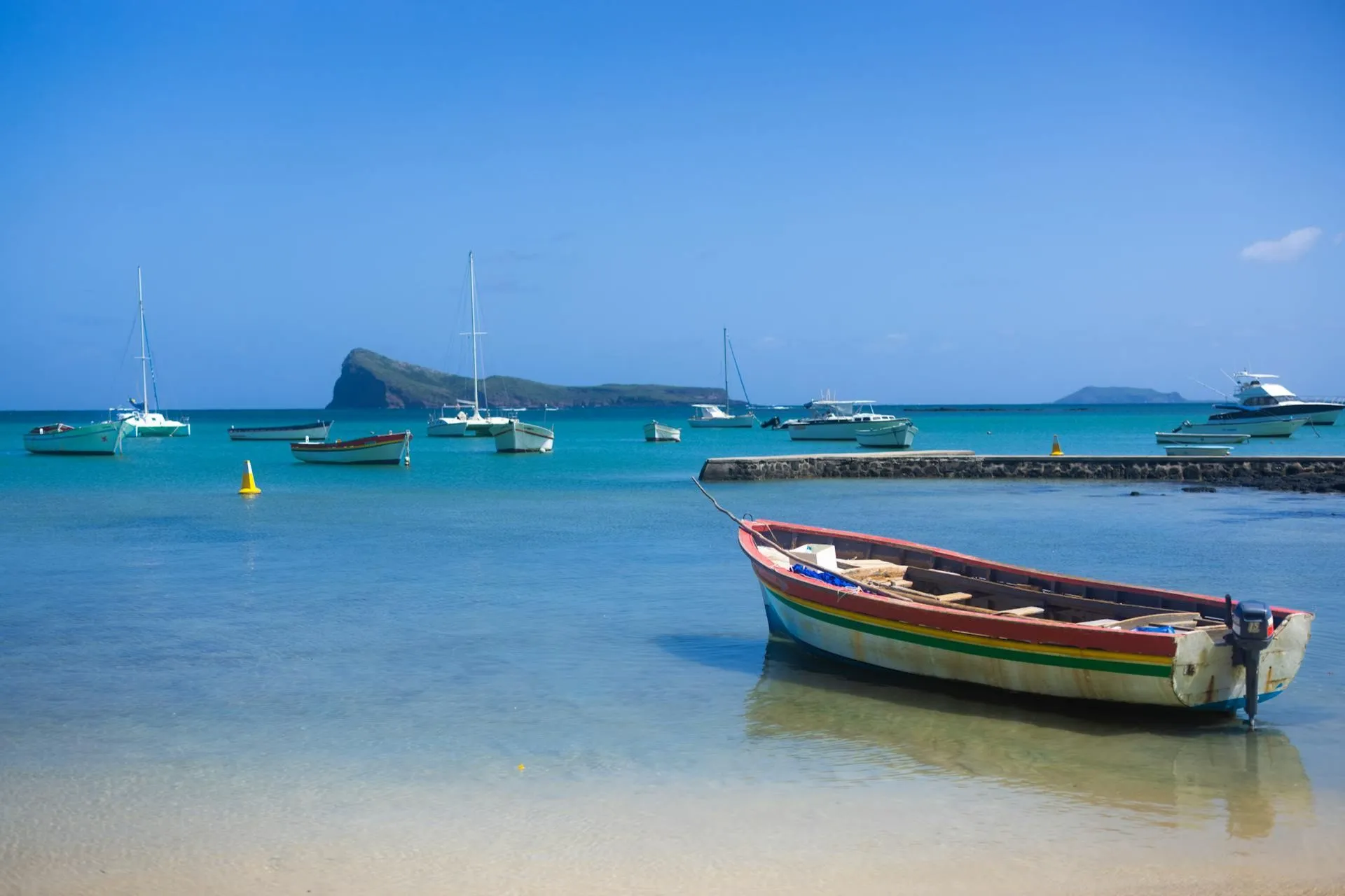 Boats on the Sea at Grand Baie, Rivière du Rempart District, Mauritius