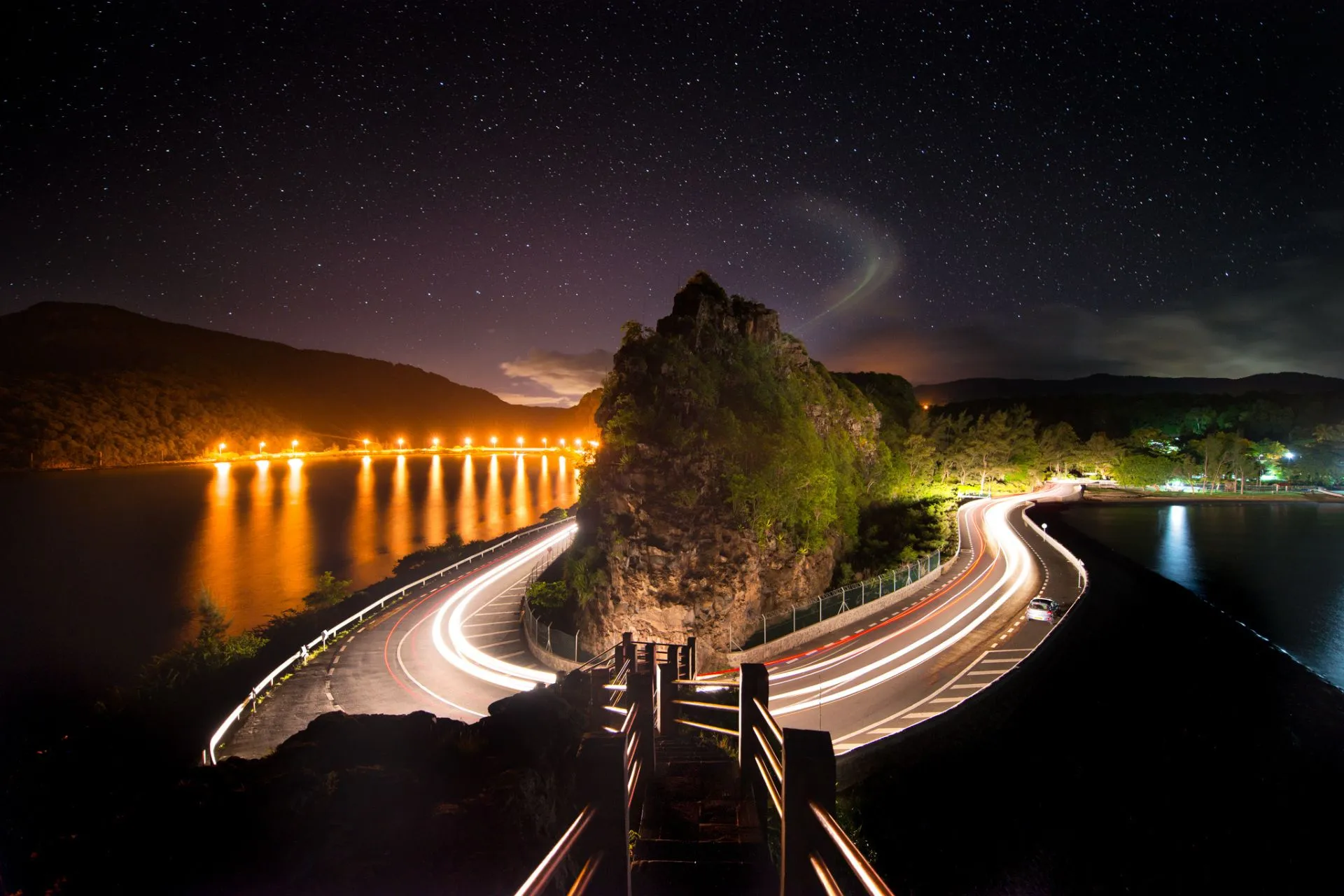 Savanne District border with Le Morne at night, Mauritius