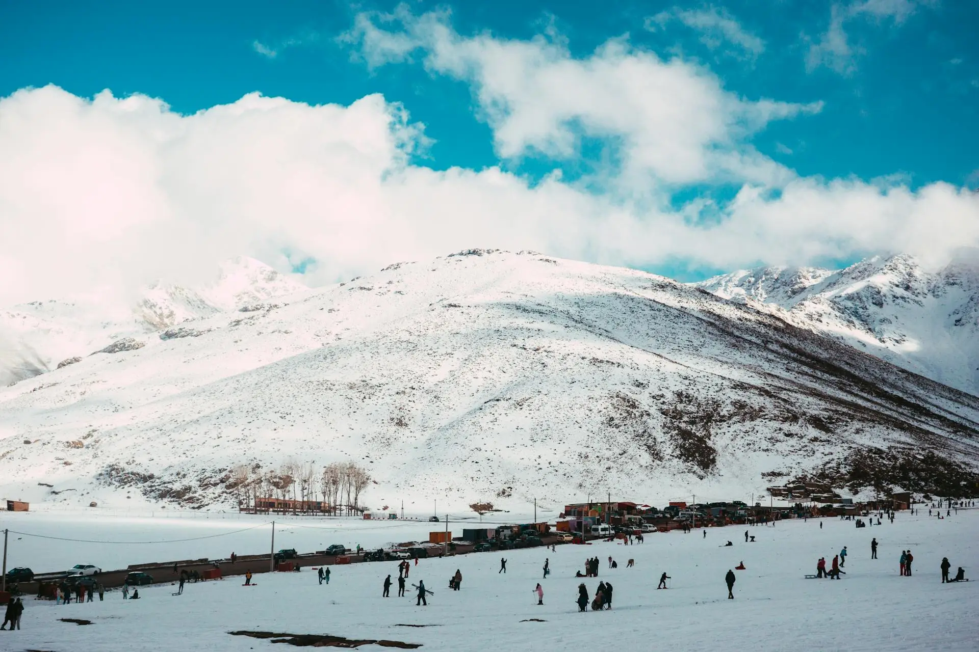 People skiing in Oukaimeden, High Atlas, Morocco