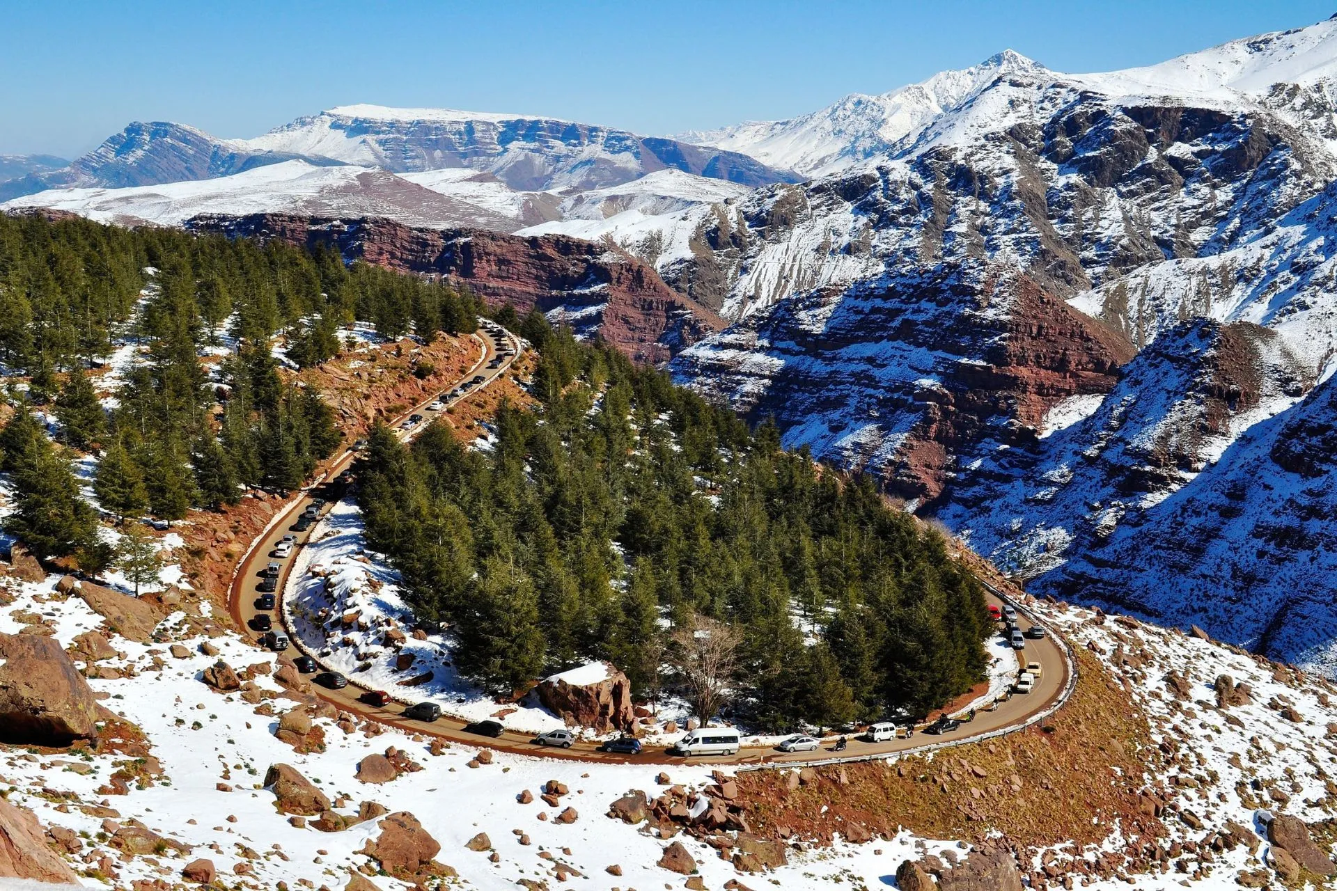 Road for Oukaimeden Village in high Atlas Mountains, Morocco