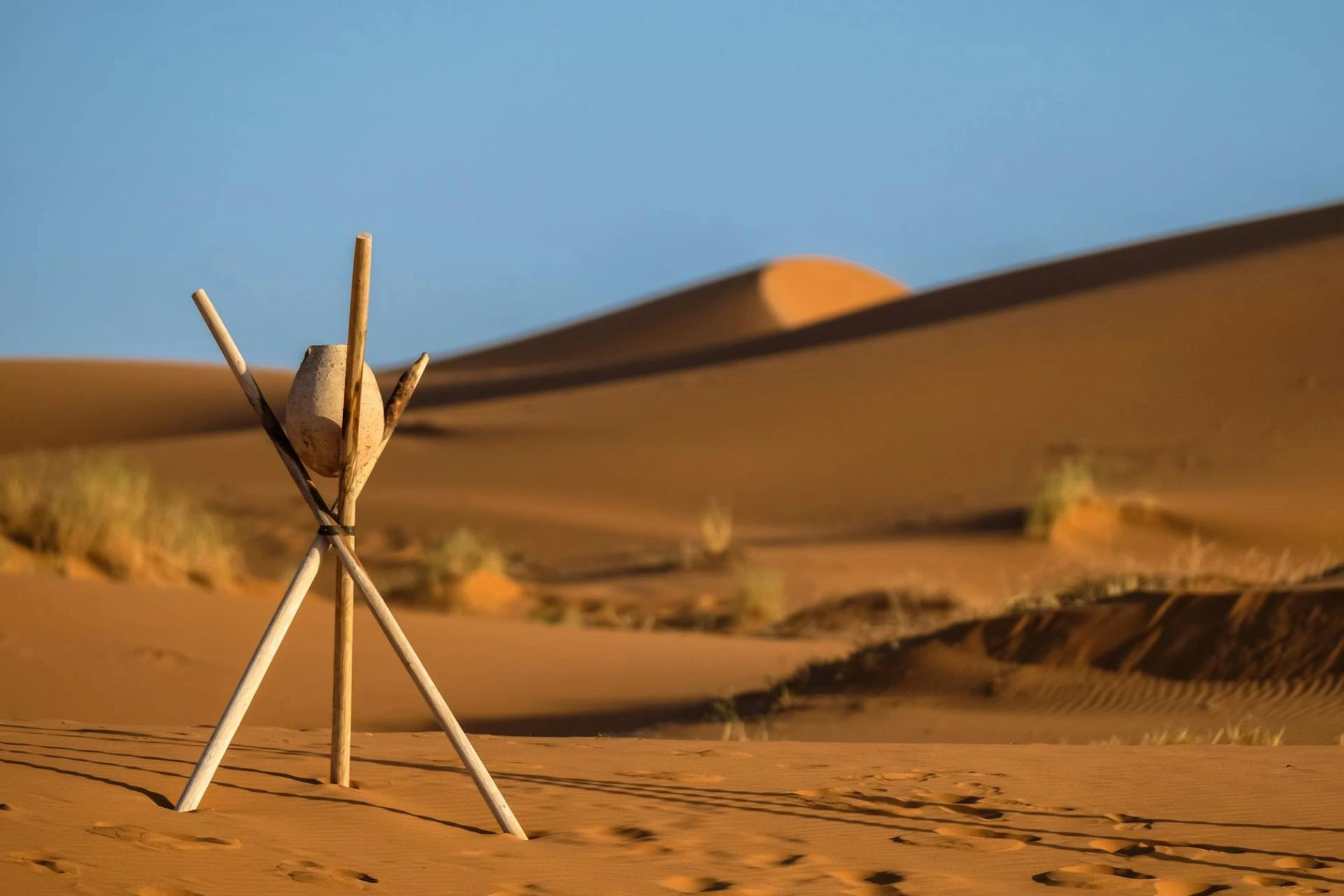 Dunes with a view on tripod, in Merzouga Desert, Morocco
