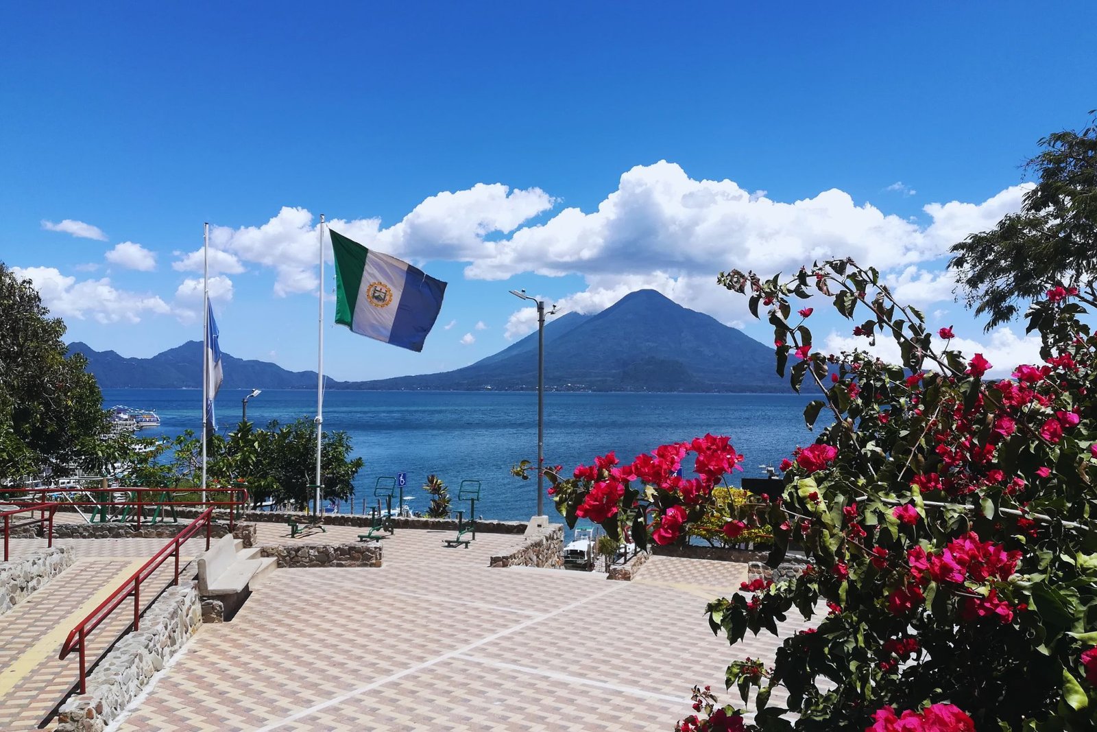 Lake Atitlán surrounded by volcanoes, Guatemala