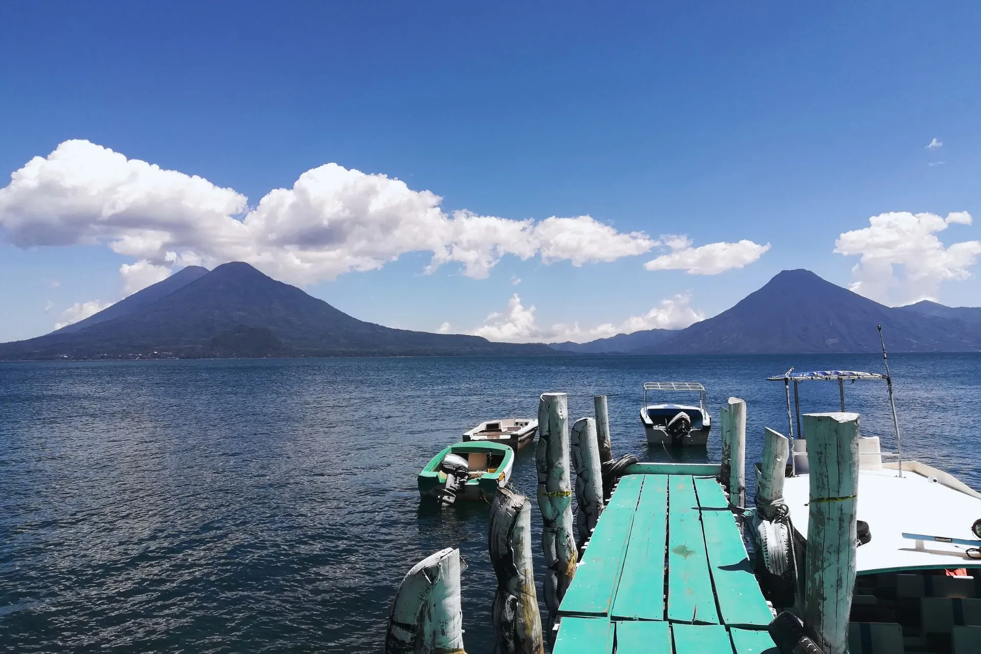 View on boats on the Lake Atitlán from Panajachel, Guatemala