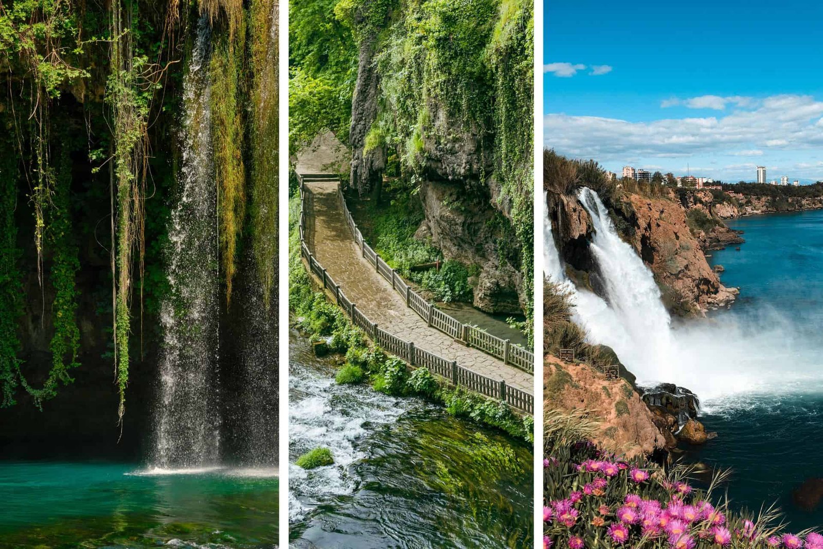 Different Views on the Düden Waterfalls, the Upper Düden Falls and the Lower Düden Falls in Antalya, Türkiye