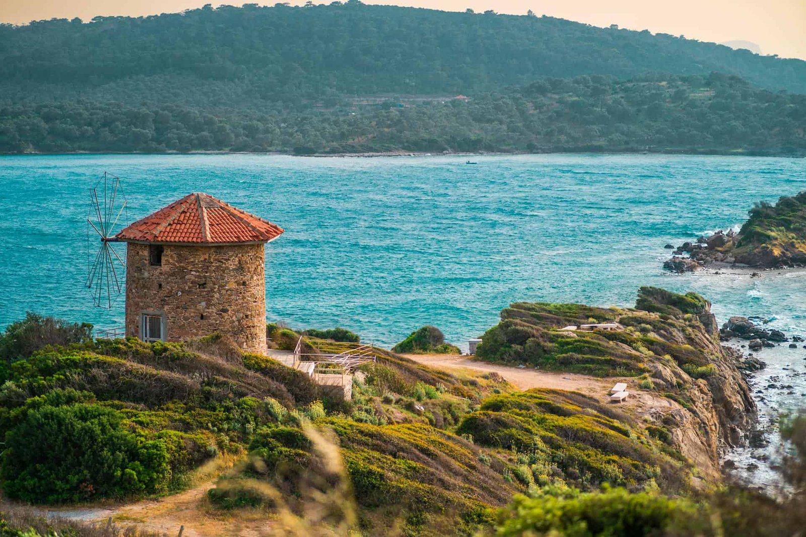 House in an Old Stone Windmill on the Turkish Coast in Bodrum, Muğla, Türkiye