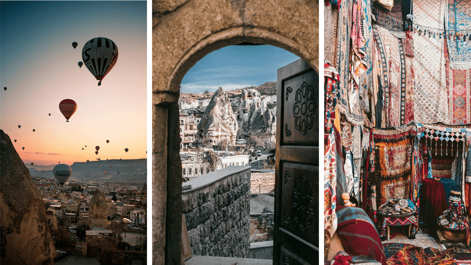 Hot Air Balloons with an Old Door & Assorted Textiles in Cappadocia, Türkiye