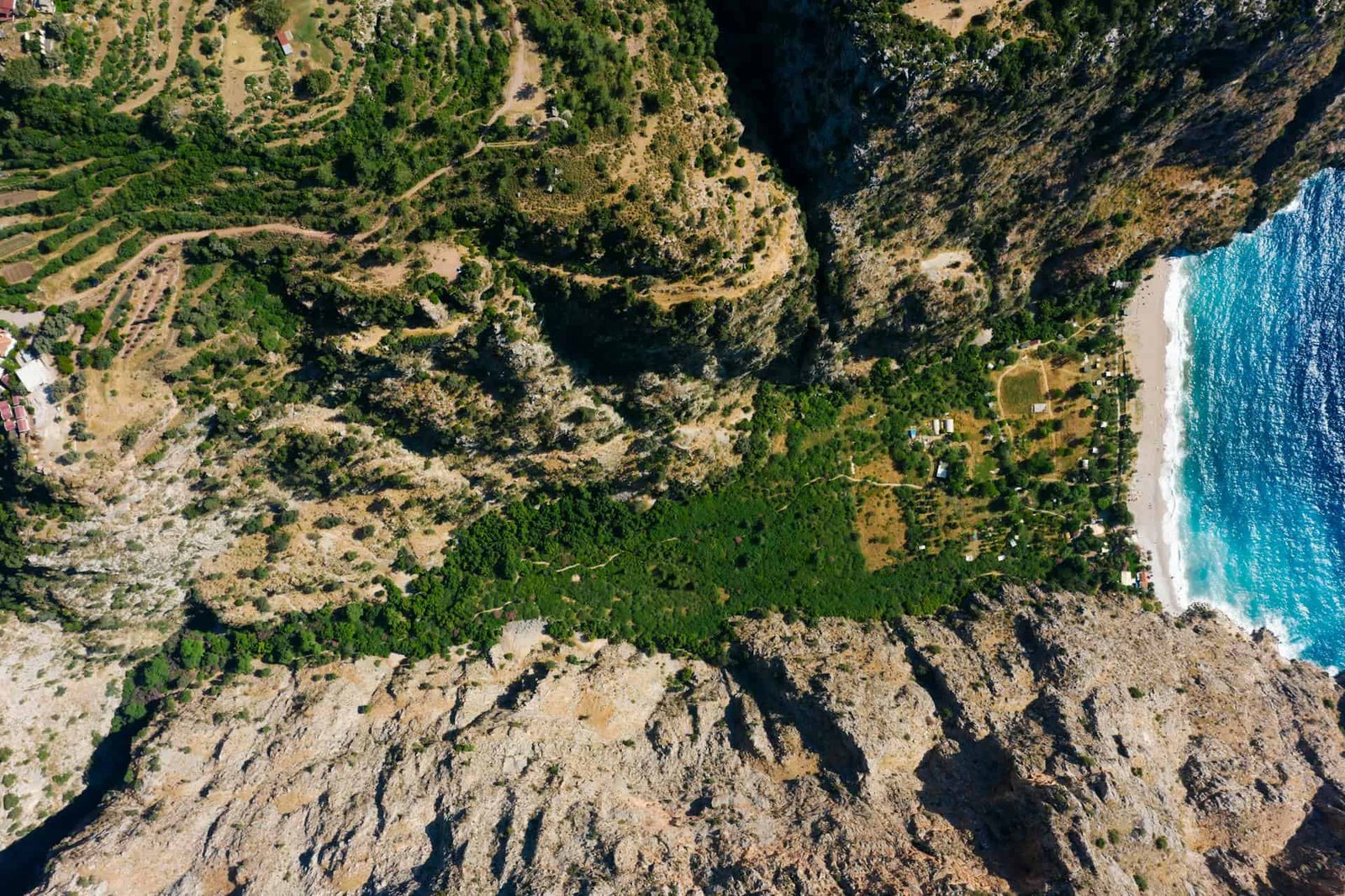 Aerial View of the Butterfly Valley next to Fethiye, Türkiye