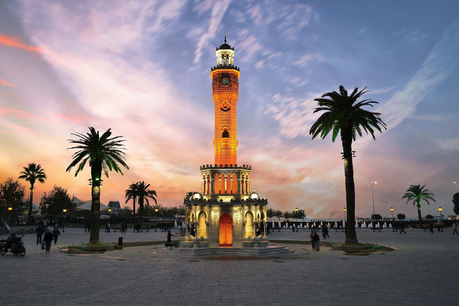 The Famous Clock Tower During Night Time in Izmir, Türkiye