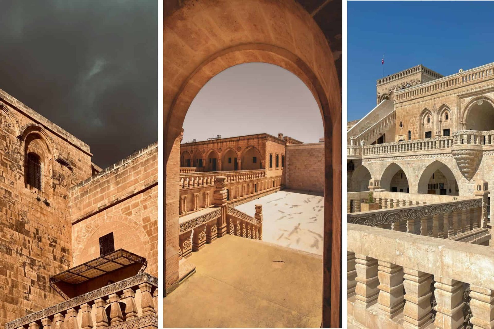 Different Views of the Mor Hananyo Monastery, also called Deir ez-Zafaran, located in Mardin, Türkiye