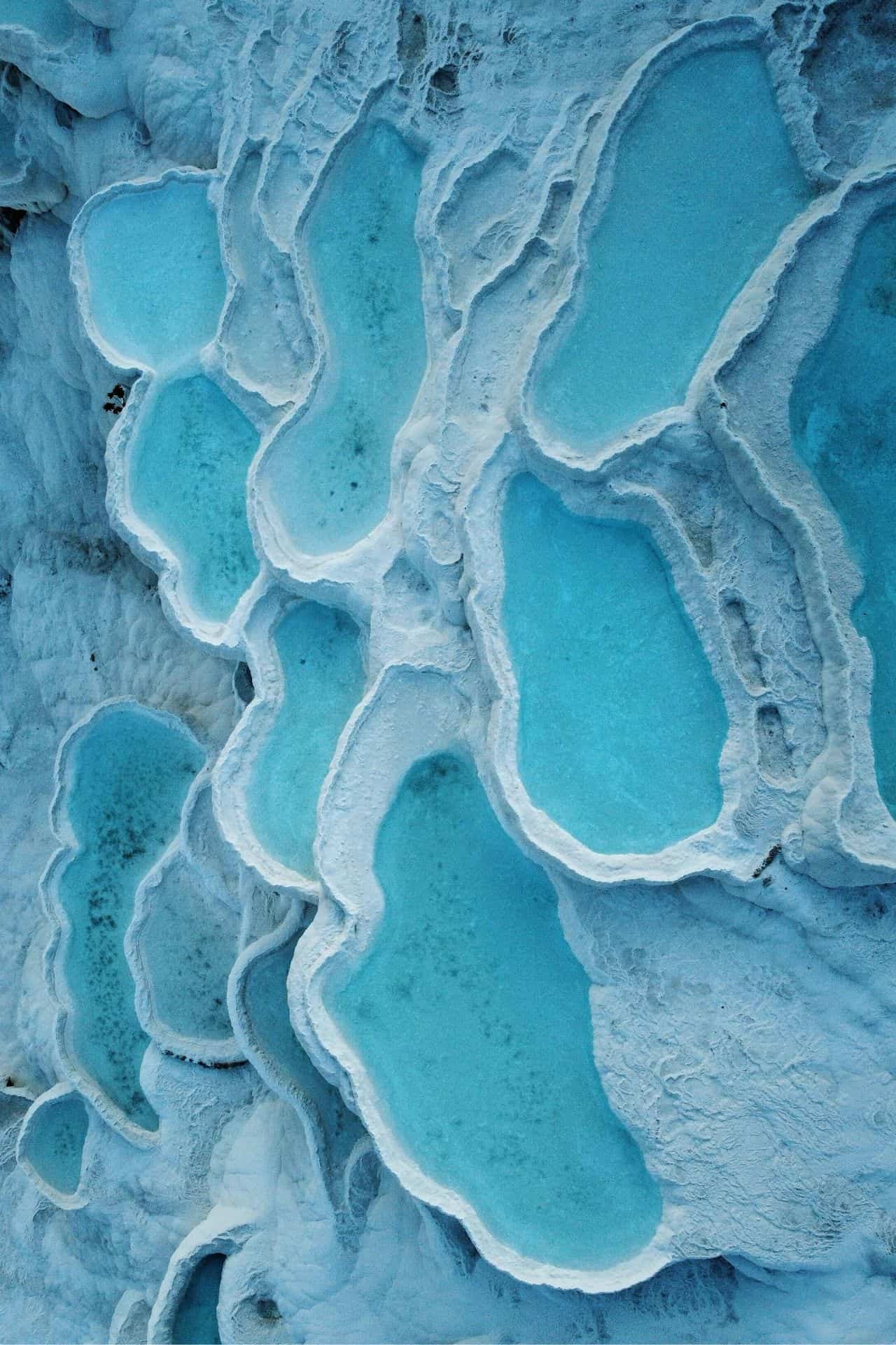 Aerial View of the Above Blue Hot Springs in Pamukkale, Türkiye