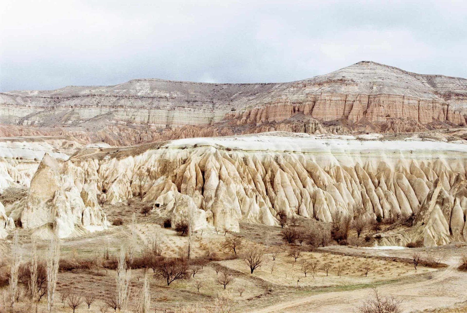 rown Rocky Mountain Under White Sky, Cappadocia, Türkiye