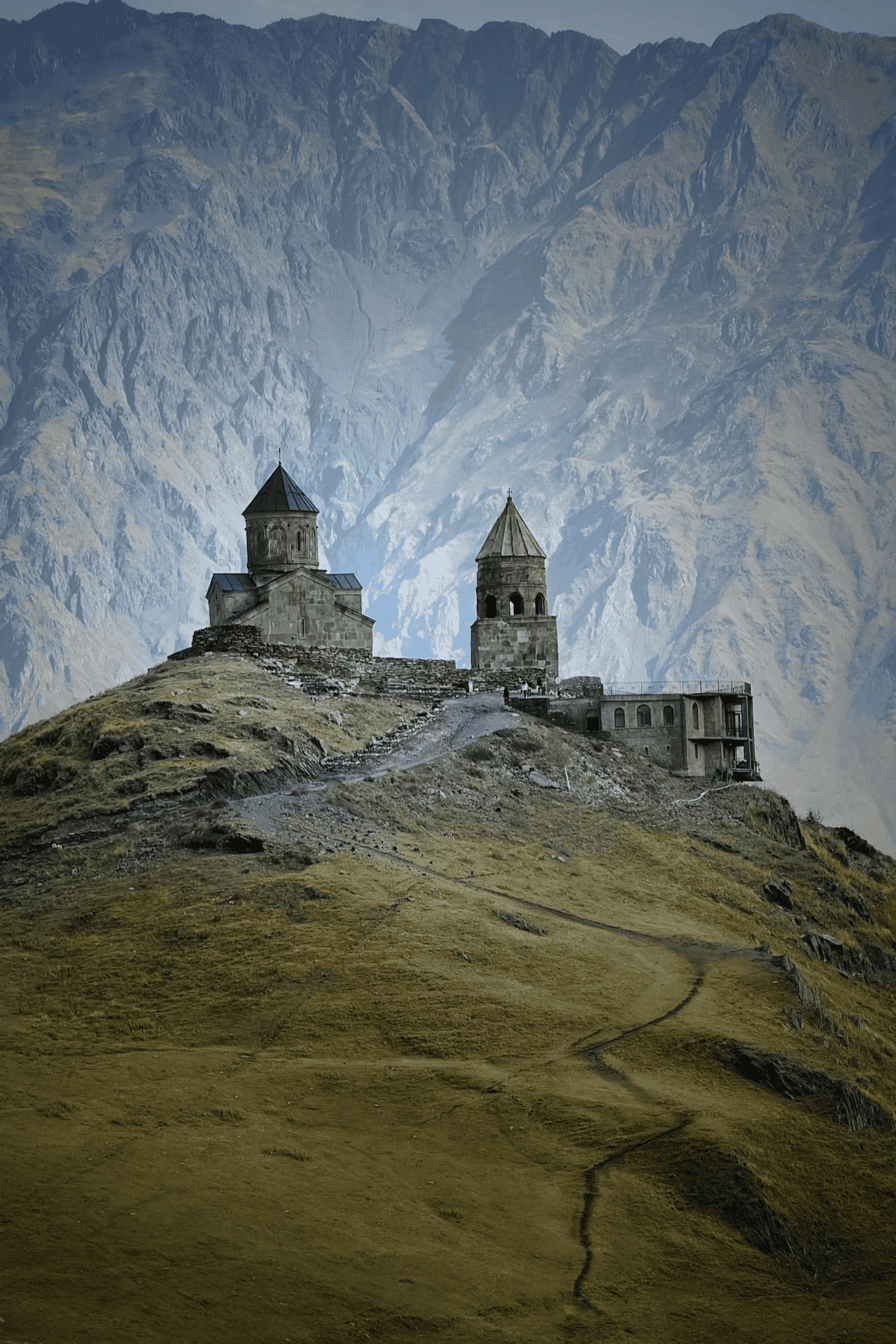 Kazbegi Gergeti Trinity Church in the Mountains of Stepantsminda, Georgia