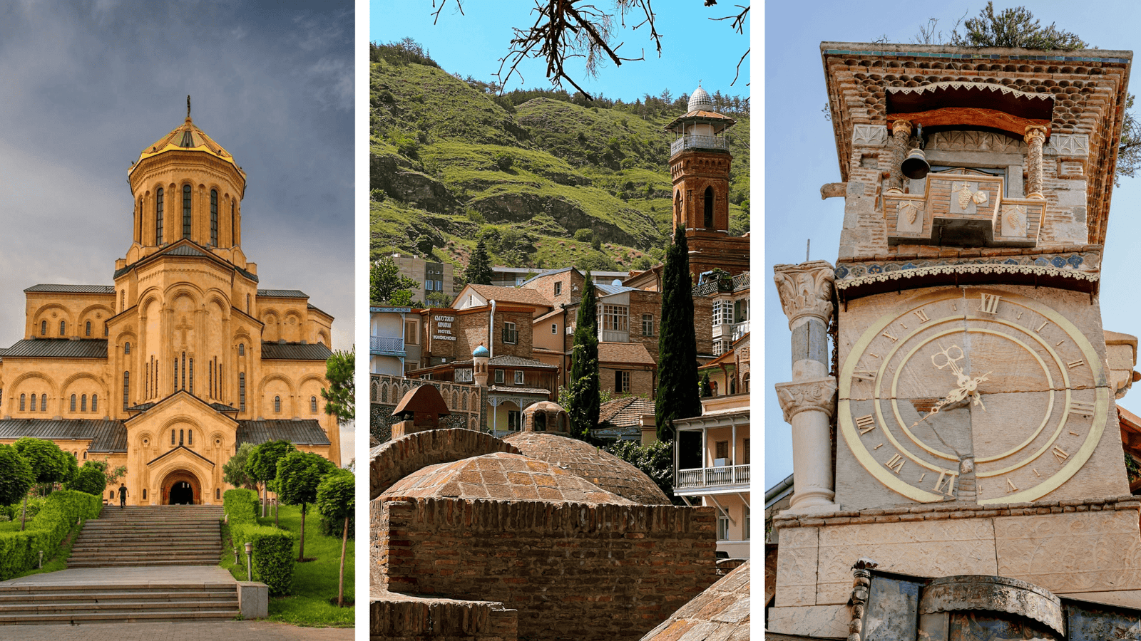 The Holy Trinity Cathedral, the Old Town & the Clock Tower of Tbilisi, Georgia