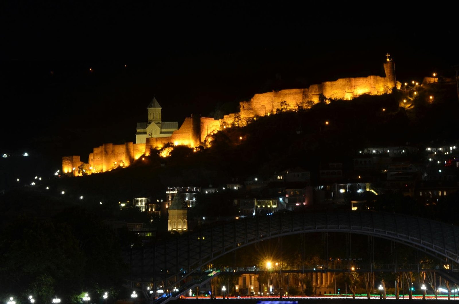 View of the Narikala Fortress at Night in Tbilisi, Georgia