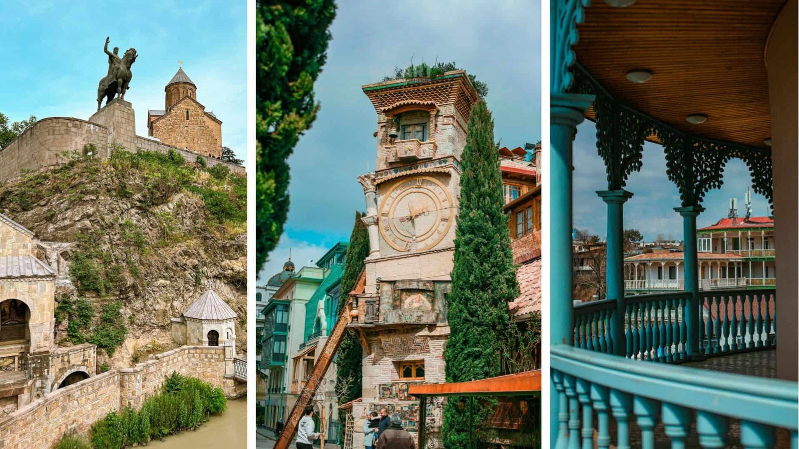 Different Views of the Old with the Clock Tower in Tbilisi, Georgia