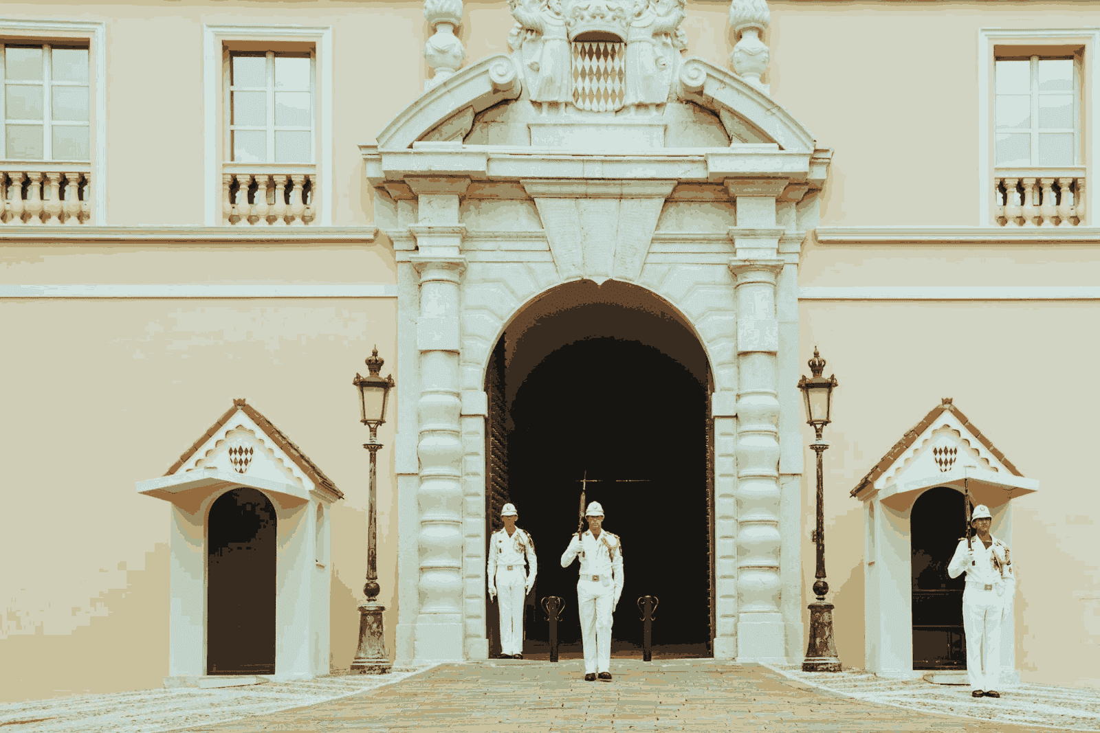 View of Prince's Palace of with its guards in Monaco-Ville, Monaco