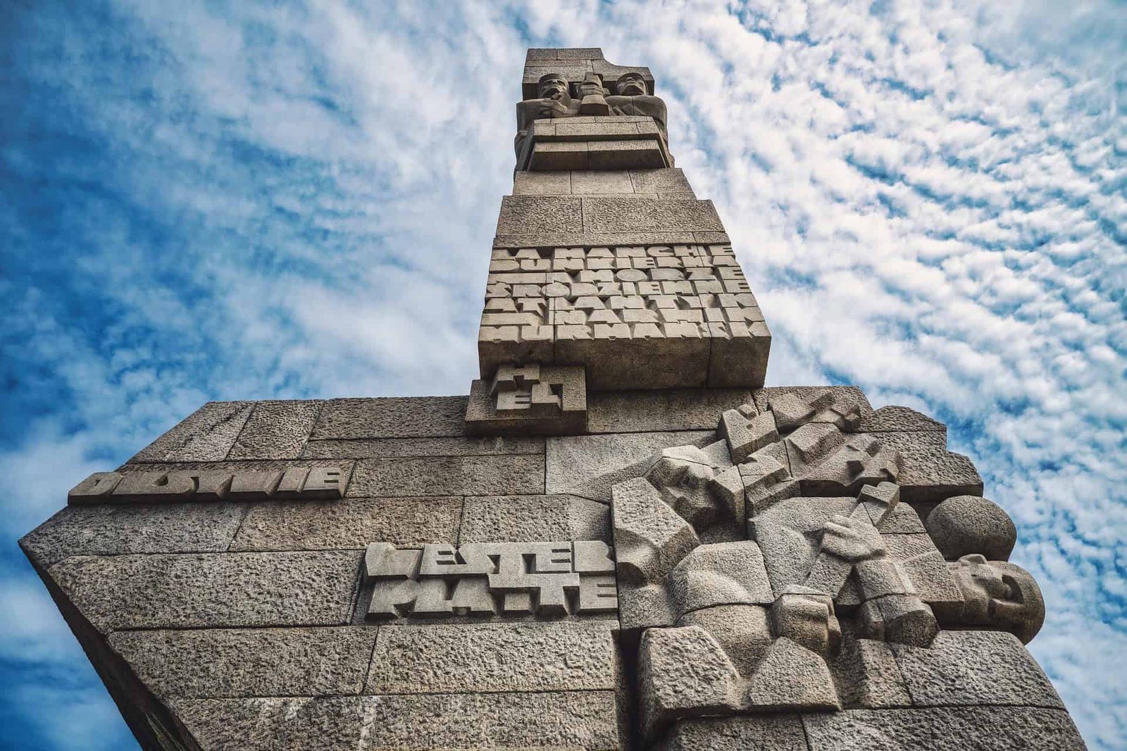 A Stone Wall Sculpture Monument located at Westerplatte in Gdańsk, Poland