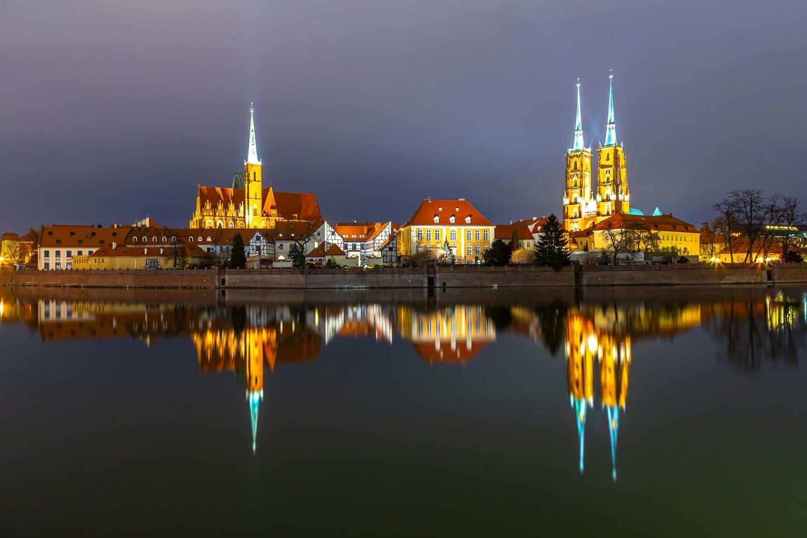 A Night View of the Cathedral Island in Wrocław, Poland